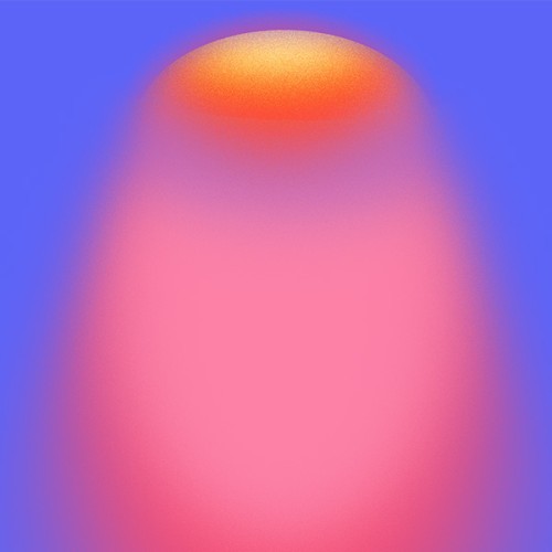 a pink orange shape agaisnt a blue background